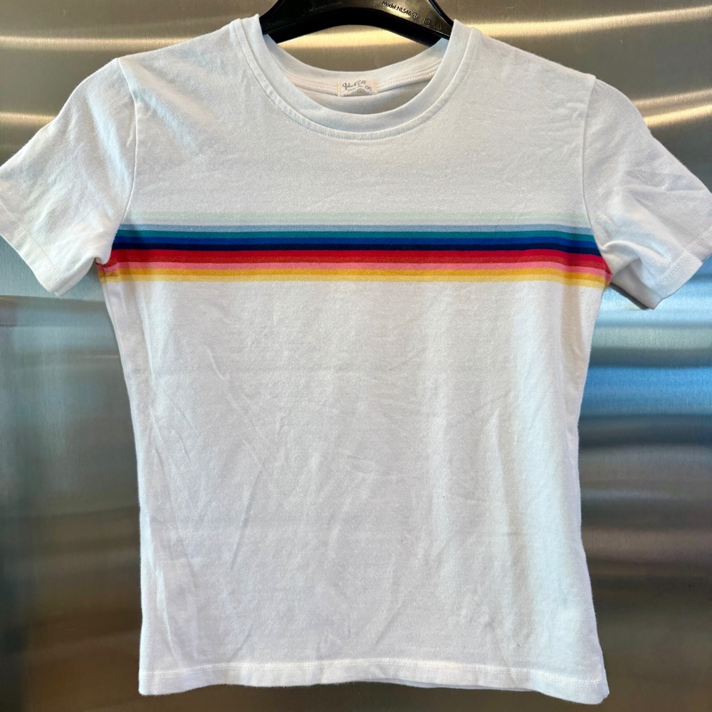 John Galt Rainbow Stripe Short Sleeve Cropped T Shirt Brandy Melville crop top